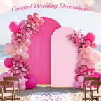 2 Set Wedding Arch Cover Rose Red Pink Ripple & Solid Backdrop Cover in 7.2 ft & 6.6 ft in Rose Red, Pink, alternate view 5