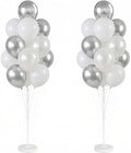 2 Set Wedding Balloon Column Kit with Stand Base for Party in 2 Count (Pack of 1) in Silver White