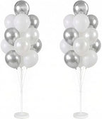 2 Set Wedding Balloon Column Kit with Stand Base for Party in 2 Count (Pack of 1) in Silver White