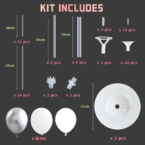 2 Set Wedding Balloon Column Kit with Stand Base for Party in 2 Count (Pack of 1) in Silver White, alternate view 3