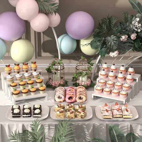 2 Set White Wood Tiered Riser Display Stands for Vendor Events, Stackable Wooden Cupcake Stand, Farmhouse Decor, alternate