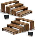 2 Set Wide Acacia Wood Tiered Display Stands, Cupcake Stand Buffet Risers in Acacia Wood