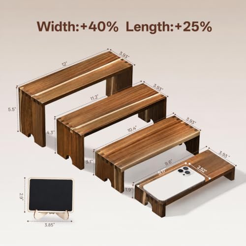 2 Set Wide Acacia Wood Tiered Display Stands, Cupcake Stand Buffet Risers in Acacia Wood, alternate view 3