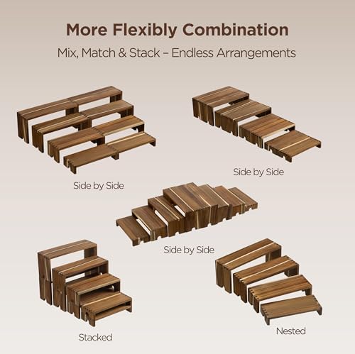 2 Set Wide Acacia Wood Tiered Display Stands, Cupcake Stand Buffet Risers in Acacia Wood, alternate view 5