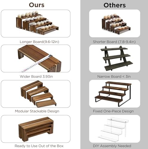 2 Set Wide Acacia Wood Tiered Display Stands, Cupcake Stand Buffet Risers in Acacia Wood, alternate view 6