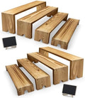 2 Set Wide Wood Tiered Display Stands, Dessert Stands Buffet Risers in Light Charred Wood