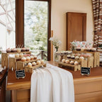 2 Set Wide Wood Tiered Display Stands, Dessert Stands Buffet Risers in Light Charred Wood, alternate view 2