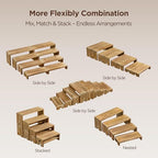 2 Set Wide Wood Tiered Display Stands, Dessert Stands Buffet Risers in Light Charred Wood, alternate view 5