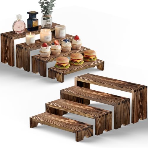 2 Set Wood Risers Tiered Display Stands Wooden Cupcake Stand Large Perfume Organizer Stackable Food Display