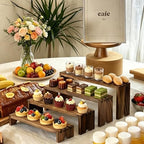 2 Set Wood Risers Tiered Display Stands Wooden Cupcake Stand Large Perfume Organizer Stackable Food Display, alternate view 5