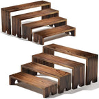 2 Set wood tone Wooden Tiered Display Stands 4 Tier Stackable Pine Wood Display Risers, Suitable for Vendor