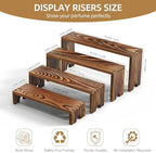 2 Set wood tone Wooden Tiered Display Stands 4 Tier Stackable Pine Wood Display Risers, Suitable for Vendor, alternate view 3