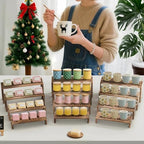 2 Set wood tone Wooden Tiered Display Stands 4 Tier Stackable Pine Wood Display Risers, Suitable for Vendor, alternate view 4