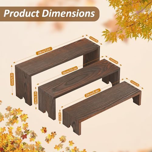 2 Set Wooden Cupcake Stand for Decor, 3 Tiered Display Risers in Dark Brown, alternate view 3