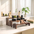 2 Set Wooden Cupcake Stand for Decor, 3 Tiered Display Risers in Dark Brown, alternate view 7