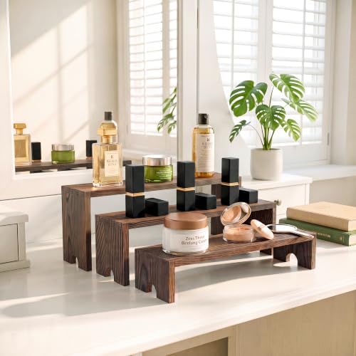 2 Set Wooden Cupcake Stand for Decor, 3 Tiered Display Risers in Dark Brown, alternate view 7