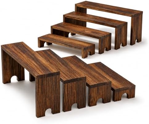 2 Set Wooden Risers Display Stands, Cupcake Stand for Vendor Events in brown