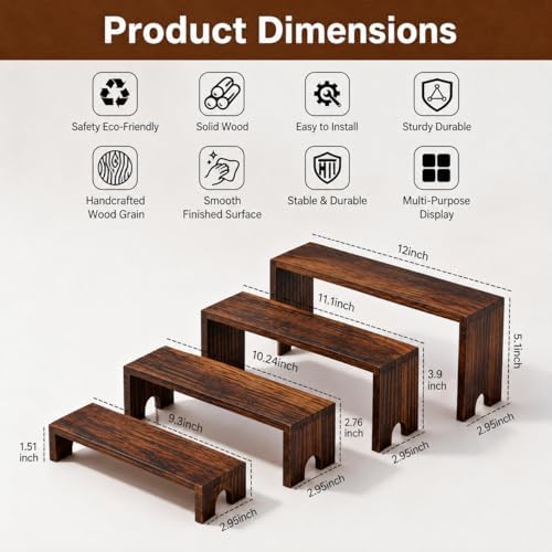 2 Set Wooden Risers Display Stands, Cupcake Stand for Vendor Events in brown, alternate view 3