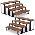 2 Set Wooden Tiered Risers Display Stands 4-tier Cupcake Stand in wood color, black