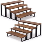2 Set Wooden Tiered Risers Display Stands 4-tier Cupcake Stand in wood color, black