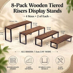 2 Set Wooden Tiered Risers Display Stands 4-tier Cupcake Stand in wood color, black, alternate view 3