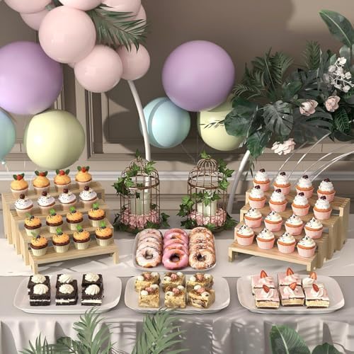 2 Set Wooden Tiered Risers Display Stands for Vendor Events, Stackable Wood Cupcake Display Stand, Farmhouse, alternate view