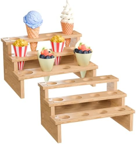 2 Set Wooden Waffle Ice Cream Cone Holder Stand (Cone Holder - 1.18" HoleDia) in Cone Holder - 1.18"HoleDia