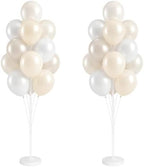 2 Sets 10" White Balloon Column Stand Kit With Base For Party in 2 Count (Pack of 1) in Pearl Ivory White