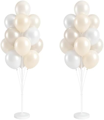 2 Sets 10" White Balloon Column Stand Kit With Base For Party in 2 Count (Pack of 1) in Pearl Ivory White