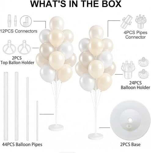 2 Sets 10" White Balloon Column Stand Kit With Base For Party in 2 Count (Pack of 1) in Pearl Ivory White, alternate view 2