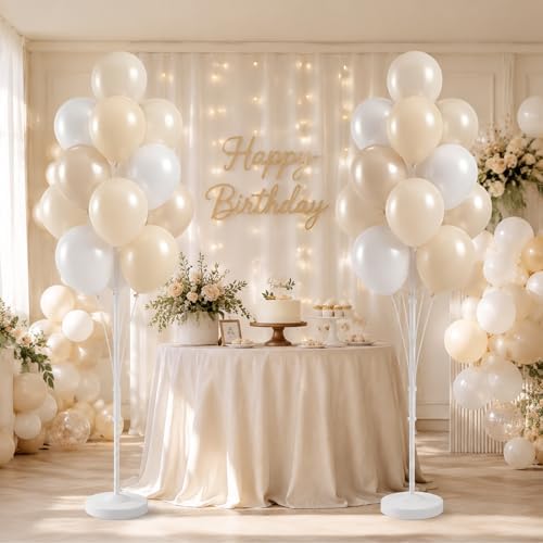2 Sets 10" White Balloon Column Stand Kit With Base For Party in 2 Count (Pack of 1) in Pearl Ivory White, alternate view 5