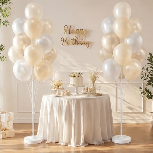 2 Sets 10" White Balloon Column Stand Kit With Base For Party in 2 Count (Pack of 1) in Pearl Ivory White, alternate view 6