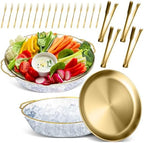 2 Sets 11.8 Inch Chilled Serving Tray for Parties, Gold in Gold