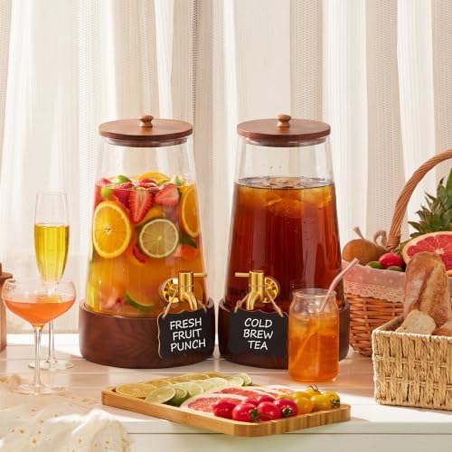 2 Sets 2 Gallon Glass Drink Dispenser for Parties Large Beverage Dispenser with Wooden Base Stand & Stainless, alternate view