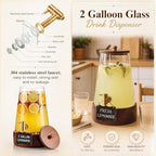 2 Sets 2 Gallon Glass Drink Dispenser for Parties Large Beverage Dispenser with Wooden Base Stand & Stainless, alternate view