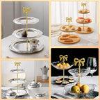 2 Sets 2 Tier Cupcake Stand Hardware Handles, Bow-Knot Gold Zinc Alloy Cake Plate Stand Fittings with Screws, alternate view