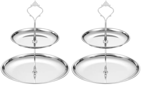 2 Sets 2-Tier Cupcake Stand Holder, Round Tiered Serving Tray Stainless Steel Cup Cake Stand for Dessert Fruit