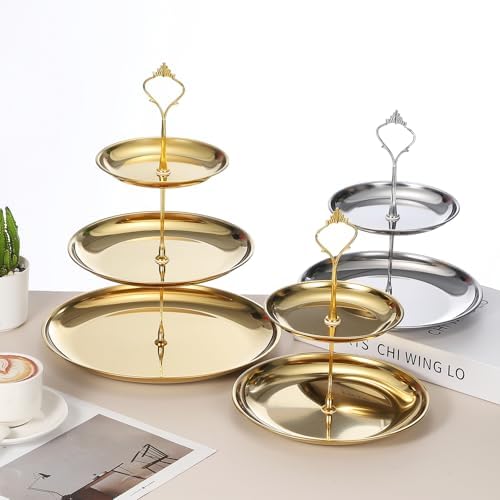 2 Sets 2-Tier Cupcake Stand Holder, Round Tiered Serving Tray Stainless Steel Cup Cake Stand for Dessert Fruit, alternate
