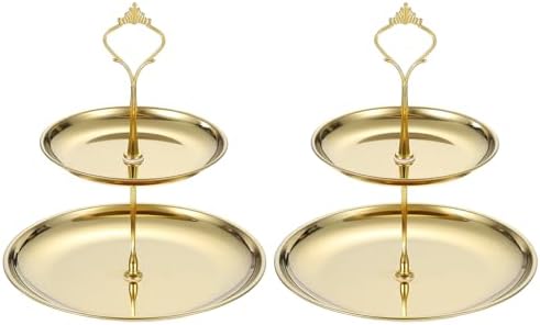 2 Sets 2-Tier Cupcake Stand Holder, Round Tiered Serving Tray Stainless Steel Cup Cake Stand for Dessert Fruit