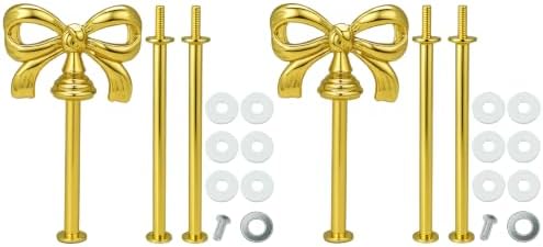 2 Sets 3 Tier Cupcake Stand Hardware Handles, Bow-Knot Gold Zinc Alloy Cake Plate Stand Fittings with Screws