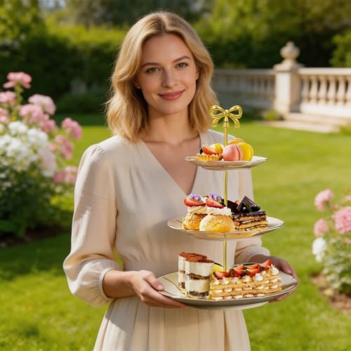 2 Sets 3 Tier Cupcake Stand Hardware Handles, Bow-Knot Gold Zinc Alloy Cake Plate Stand Fittings with Screws, alternate view