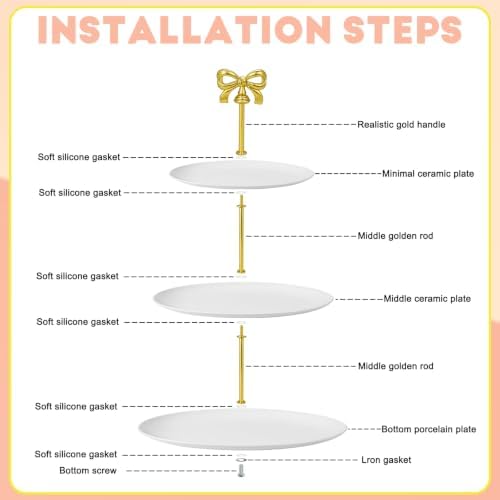 2 Sets 3 Tier Cupcake Stand Hardware Handles, Bow-Knot Gold Zinc Alloy Cake Plate Stand Fittings with Screws, alternate view