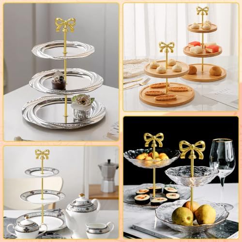 2 Sets 3 Tier Cupcake Stand Hardware Handles, Bow-Knot Gold Zinc Alloy Cake Plate Stand Fittings with Screws, alternate view
