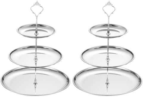 2 Sets 3-Tier Cupcake Stand Holder, Round Tiered Serving Tray Stainless Steel Cup Cake Stand for Dessert Fruit
