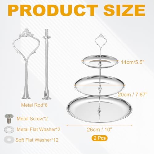 2 Sets 3-Tier Cupcake Stand Holder, Round Tiered Serving Tray Stainless Steel Cup Cake Stand for Dessert Fruit, alternate