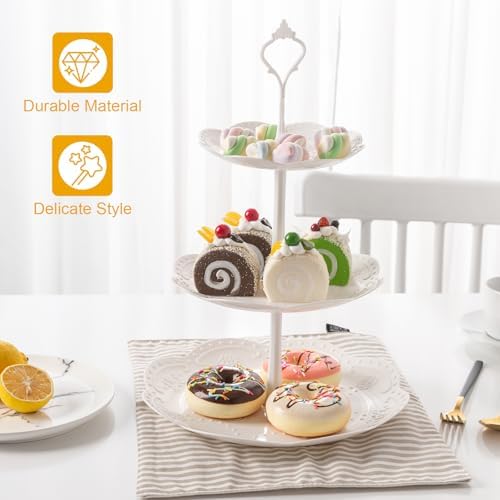 2 Sets 3-Tier Cupcake Stand Holder, Round Tiered Serving Tray Stainless Steel Cup Cake Stand for Dessert Fruit, alternate