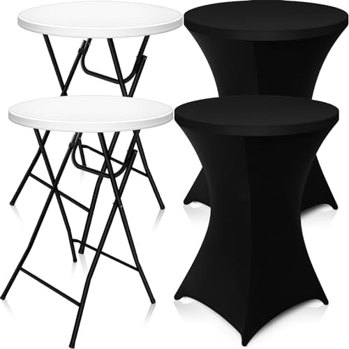 2 Sets 32"x43" High Top Folding Cocktail Tables & Covers, Black in Black