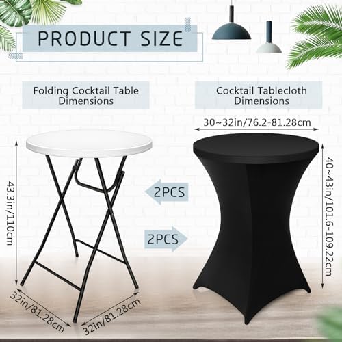 2 Sets 32"x43" High Top Folding Cocktail Tables & Covers, Black in Black, alternate view 3