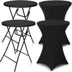 2 Sets 32"x43" High Top Folding Cocktail Tables & Covers, Black Table