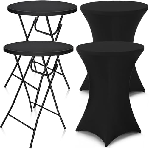 2 Sets 32"x43" High Top Folding Cocktail Tables & Covers, Black Table